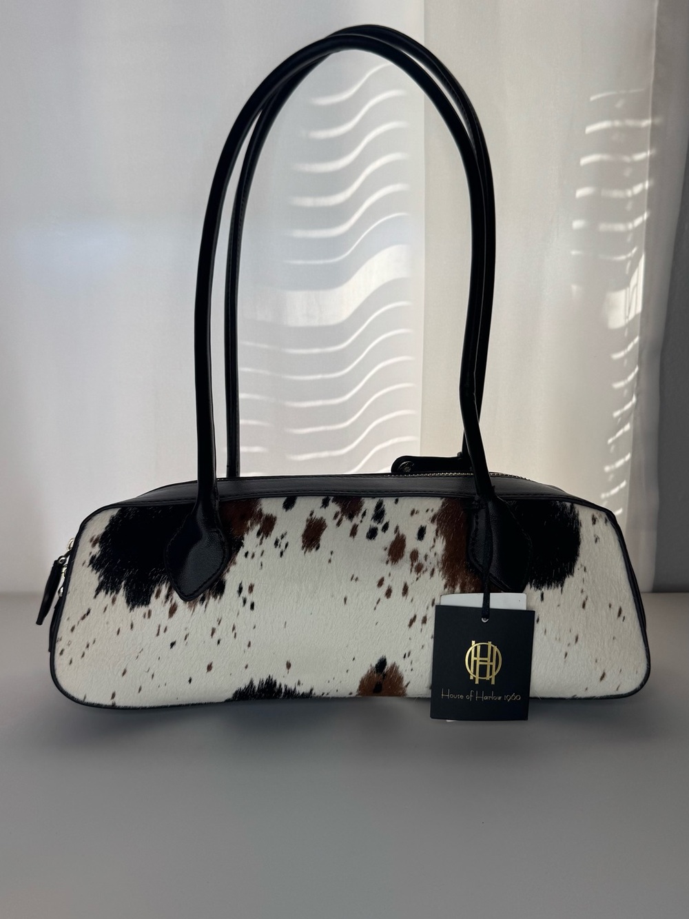 NWT House of Harlow 1960 Cowhide Cow Calf Hair Genuine Leather Long Shoulder Bag